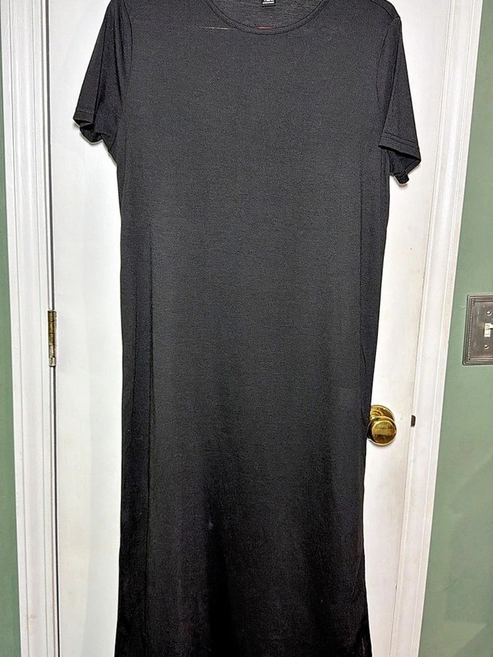 SHEIN Women Summer Solid Color Black Round Neck Short Sleeve Long Casual T-Shirt